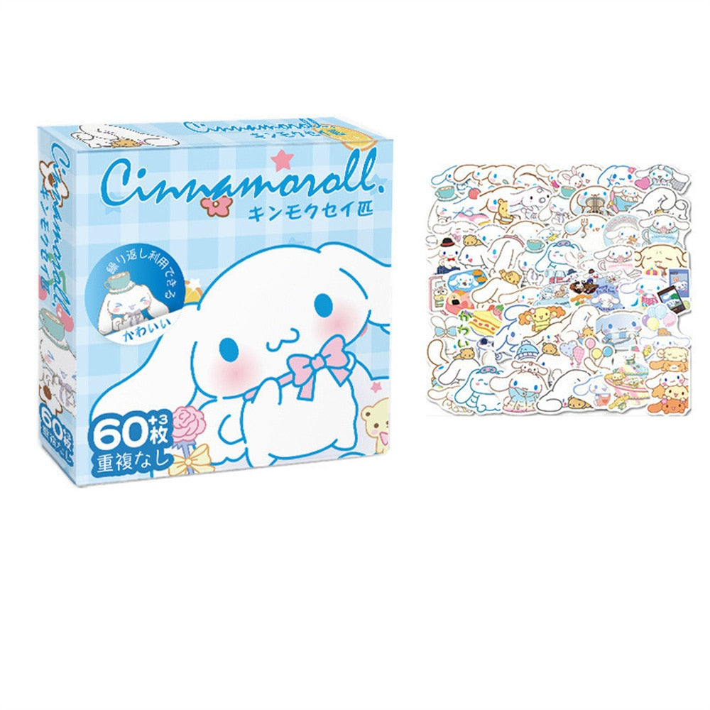 Sanrio Sticker Pack 60pcs(Hello Kitty, Kuromi, My melody, Cinamoroll, Pompompurin)