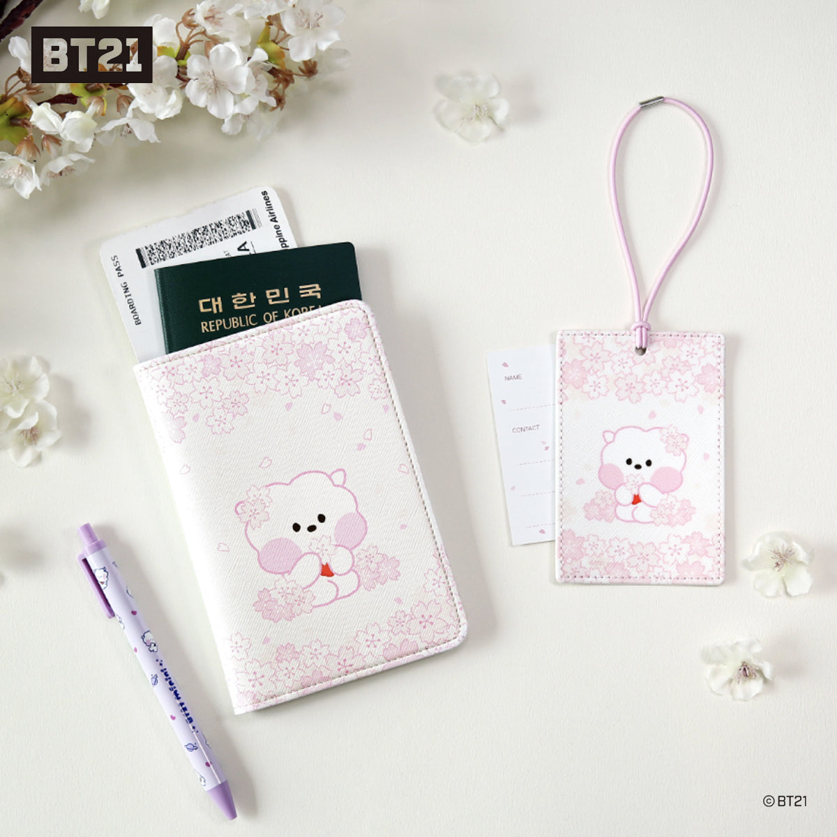 BT21 Minini Cherry Blossom Passport Case