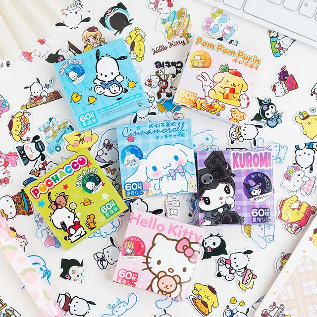 Sanrio Sticker Pack 60pcs(Hello Kitty, Kuromi, My melody, Cinamoroll, Pompompurin)